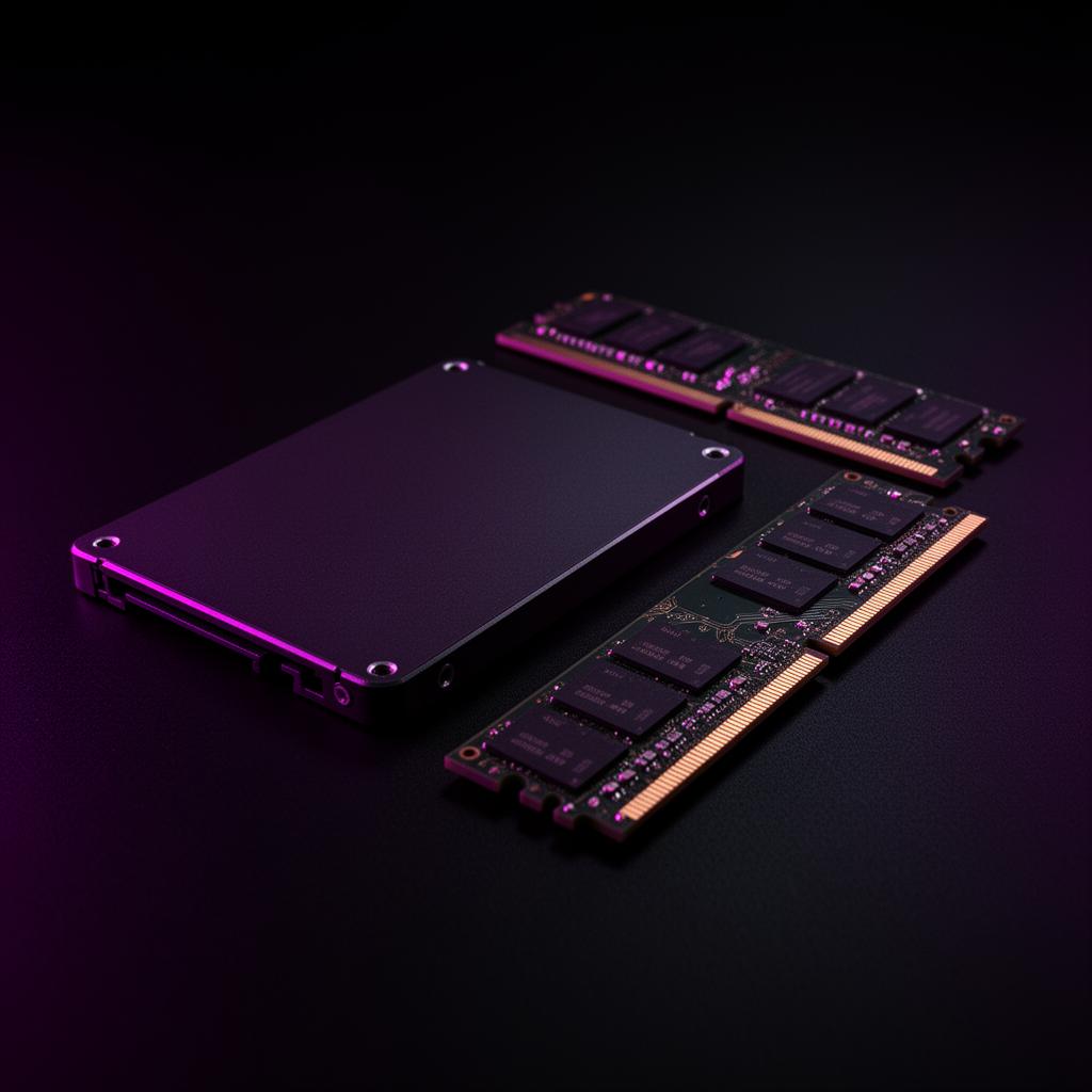 SSD y memorias RAM sobre superficie oscura
